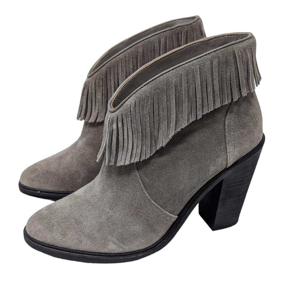 Joie Suede Fringe Ankle Booties Gray Size 37.5